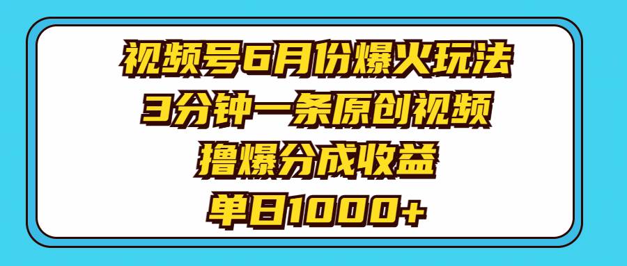 视频号6月份爆火玩法，3分钟一条原创视频，撸爆分成收益，单日1000+ - 小白项目网-小白项目网