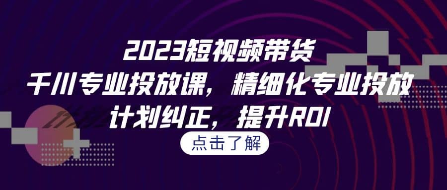 2023短视频带货-千川专业投放课，精细化专业投放，计划纠正，提升ROI-小白项目网