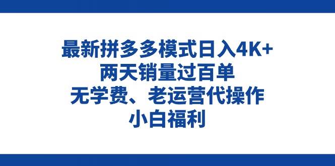 拼多多最新模式日入4K+两天销量过百单，无学费、老运营代操作、小白福利-小白项目网