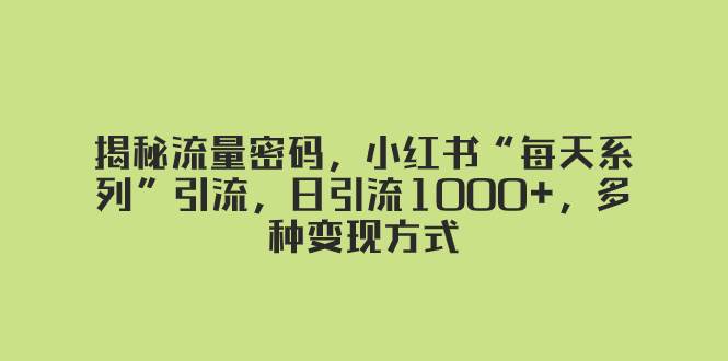 揭秘流量密码，小红书“每天系列”引流，日引流1000+，多种变现方式 - 小白项目网-小白项目网