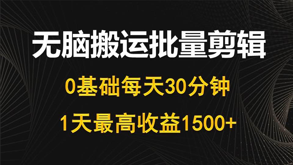 每天30分钟，0基础无脑搬运批量剪辑，1天最高收益1500+ - 小白项目网-小白项目网