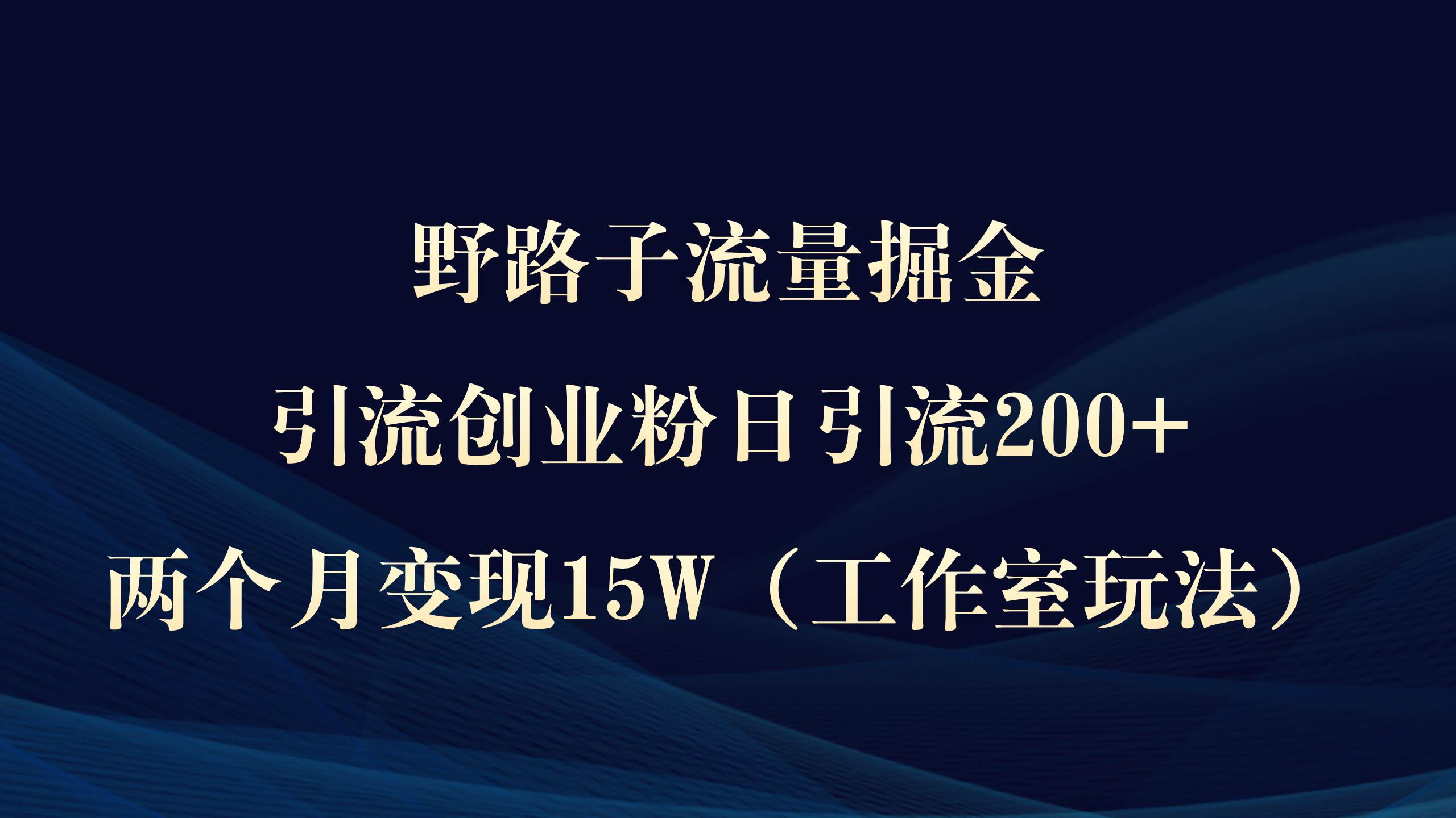 野路子流量掘金，引流创业粉日引流200+，两个月变现15W（工作室玩法）） - 小白项目网-小白项目网