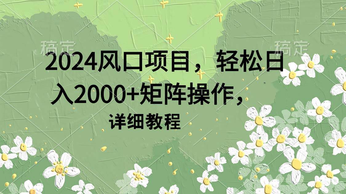 2024风口项目，轻松日入2000+矩阵操作，详细教程 - 小白项目网-小白项目网