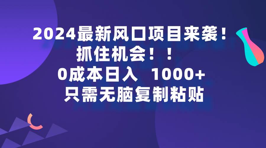 2024最新风口项目来袭,抓住机会,0成本一部手机日入1000+,只需无脑复... - 小白项目网-小白项目网