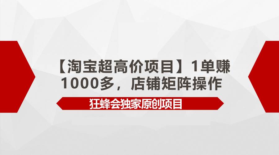 【淘宝超高价项目】1单赚1000多,店铺矩阵操作 - 小白项目网-小白项目网
