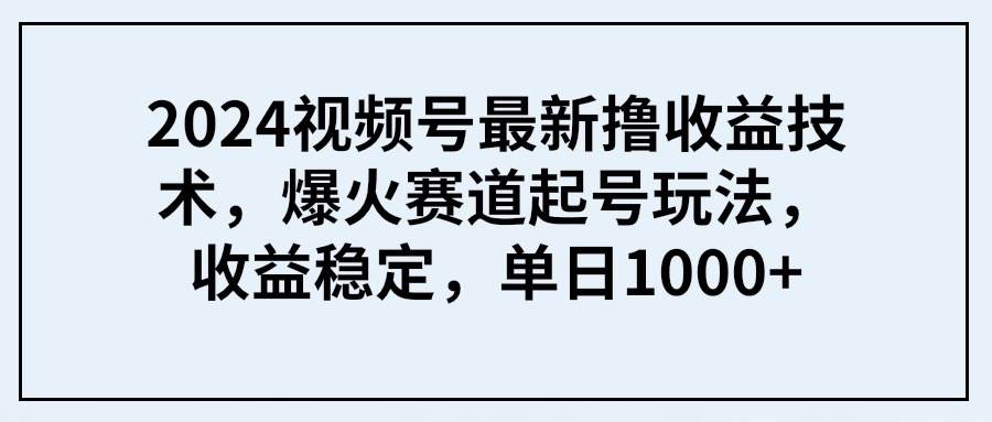 2024视频号最新撸收益技术，爆火赛道起号玩法，收益稳定，单日1000+ - 小白项目网-小白项目网
