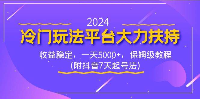 2024冷门玩法平台大力扶持，收益稳定，一天5000+，保姆级教程（附抖音7...-小白项目网