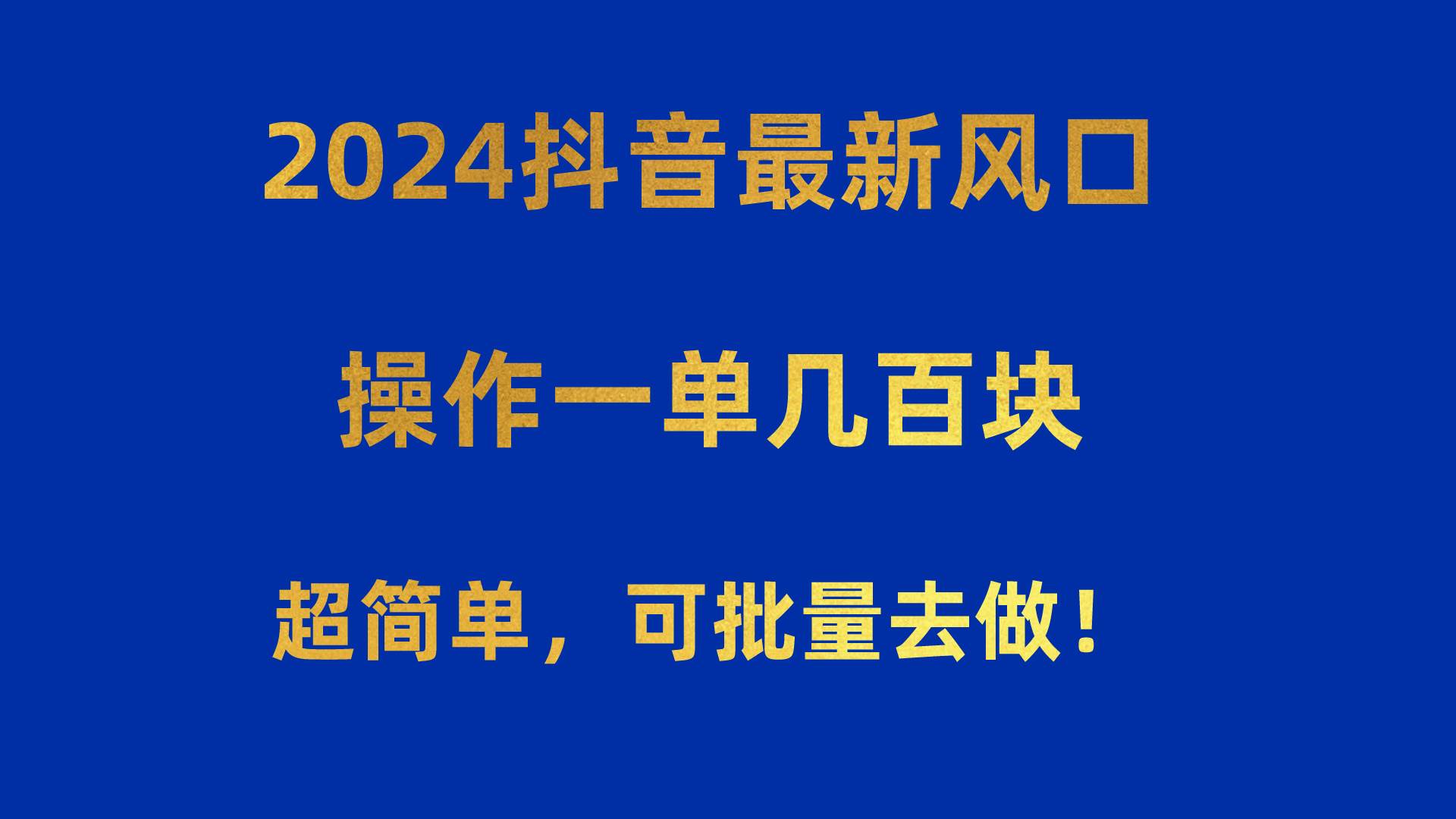 2024抖音最新风口！操作一单几百块！超简单，可批量去做！！！ - 小白项目网-小白项目网