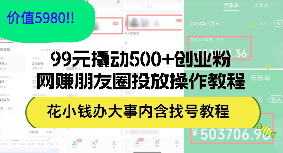 99元撬动500+创业粉，网赚朋友圈投放操作教程价值5980！花小钱办大事内... - 小白项目网-小白项目网