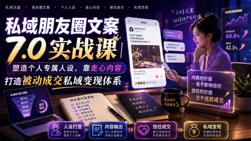 私域朋友圈文案7.0实战课|塑造个人专属人设,靠走心内容打造被动成交私域变现体系-小白项目网