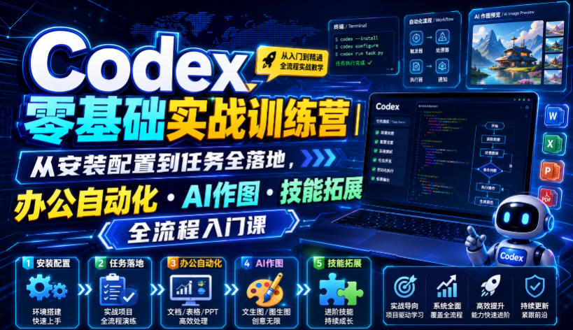 Codex零基础实战训练营｜从安装配置到任务全落地，办公自动化・AI作图・技能拓展全流程入门课-小白项目网