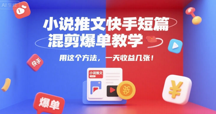 小说推文快手短篇混剪爆单教学，用这个方法，一天收益几张-小白项目网