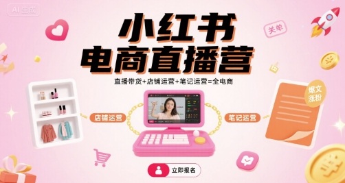 小红书电商直播营，直播带货+店铺运营+笔记运营=全电商 - 小白项目网-小白项目网