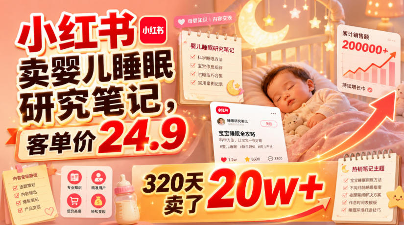 小红书卖婴儿睡眠研究笔记，客单价24.9，320天卖了20w+-小白项目网