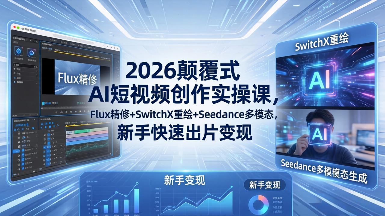 2026颠覆式 AI短视频创作课-5月更新，Flux精修+SwitchX重绘+Seedance多模态，新手快速出片变现-小白项目网