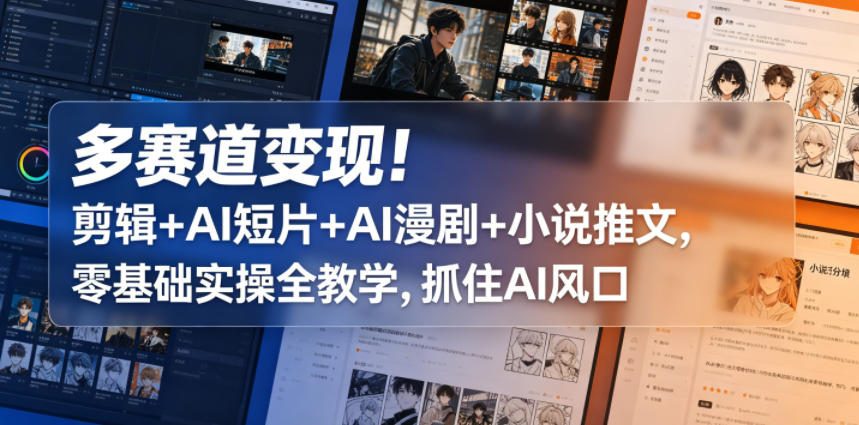 多赛道变现！剪辑+AI短片+AI漫剧+小说推文，零基础实操全教学，抓住AI风口-小白项目网