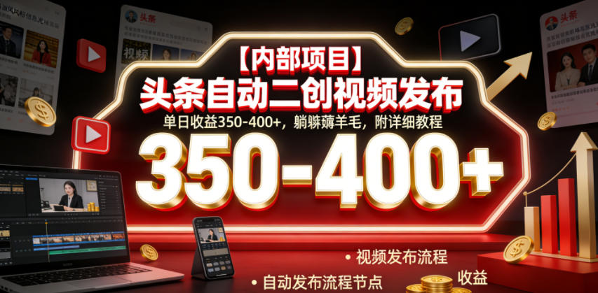 【内部项目】头条自动二创视频发布,单日收益350-400+,躺賺薅羊毛,附详细教程【揭秘】-小白项目网