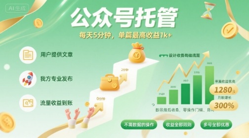 【公众号托管 】我提供文章，你发布，每天5分钟，单篇最高收益1k+【揭秘】-小白项目网