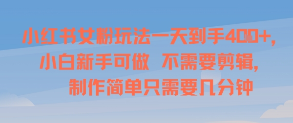 小红书女粉玩法一天到手4张，小白新手可做，不需要剪辑 制作简单只需要几分钟 - 小白项目网-小白项目网