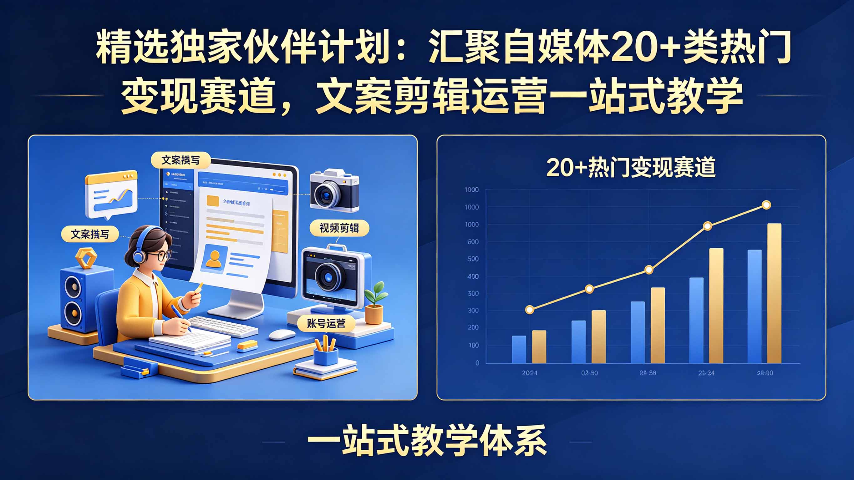 精选独家伙伴计划：汇聚自媒体20+类热门变现赛道，文案剪辑运营一站式教学-小白项目网