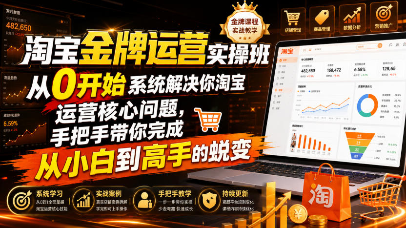 淘宝金牌运营实操班，从0开始系统解决你淘宝运营核心问题，手把手带你完成从小白到高手的蜕变（2026年7月）-小白项目网