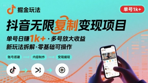 抖音掘金新玩法 单号1k+可以无限复制的项目-小白项目网