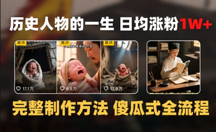 历史人物的一生 日均涨粉1W+，完整制作方法 傻瓜式全流程-小白项目网