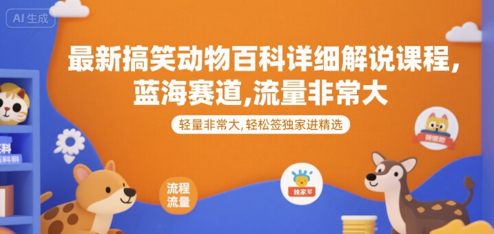 最新搞笑动物百科详细解说课程，蓝海赛道，流量非常大，轻松签独家进精选-小白项目网