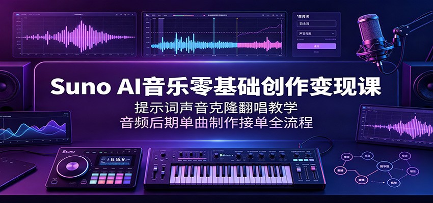 Suno AI音乐零基础创作变现课:提示词声音克隆翻唱教学,音频后期单曲制作接单全流程-小白项目网