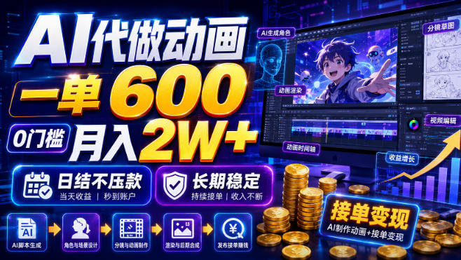 AI代做动画,一单600,0门槛月入2W+,日结不压款,长期稳定【揭秘】-小白项目网