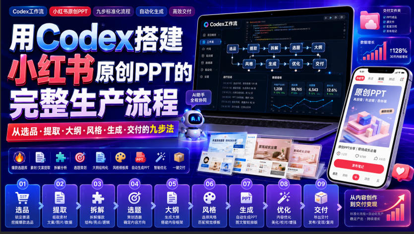 用Codex搭建小红书原创PPT的完整生产流程，从选品·提取·大纲·风格·生成·交付的九步法-小白项目网