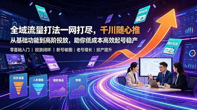 全域流量打法一网打尽，千川随心推从基础功能到高阶投放，助你低成本高效起号稳产-小白项目网