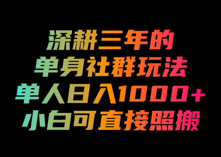 深耕三年的单身社群玩法，单人日入1000+，小白可直接照搬！【揭秘】-小白项目网