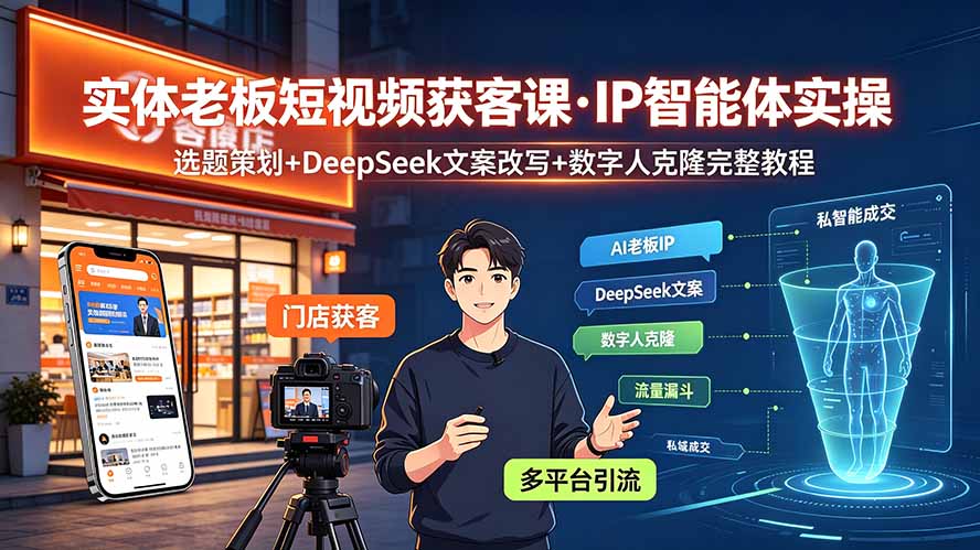 实体老板短视频获客课·IP智能体实操｜选题策划+DeepSeek文案改写+数字人克隆完整教程-小白项目网