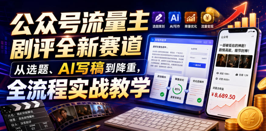 公众号流量主剧评全新赛道,从选题、AI写稿到降重,全流程实战教学-小白项目网