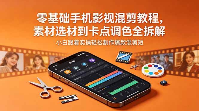 （18750期）零基础手机影视混剪教程，素材选材到卡点调色全拆解，小白跟着实操轻松制作爆款混剪短片-小白项目网