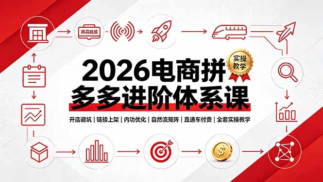 2026电商拼多多进阶体系课，开店避坑，链接上架，内功优化，自然流矩阵｜直通车付费｜全套实操教学-小白项目网