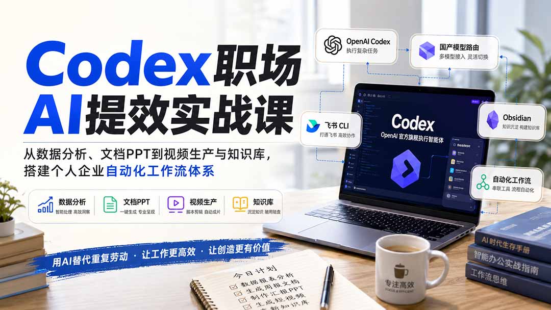 Codex职场AI提效实战课：从数据分析、文档PPT到视频生产与知识库，搭建个人企业自动化工作流体系-小白项目网