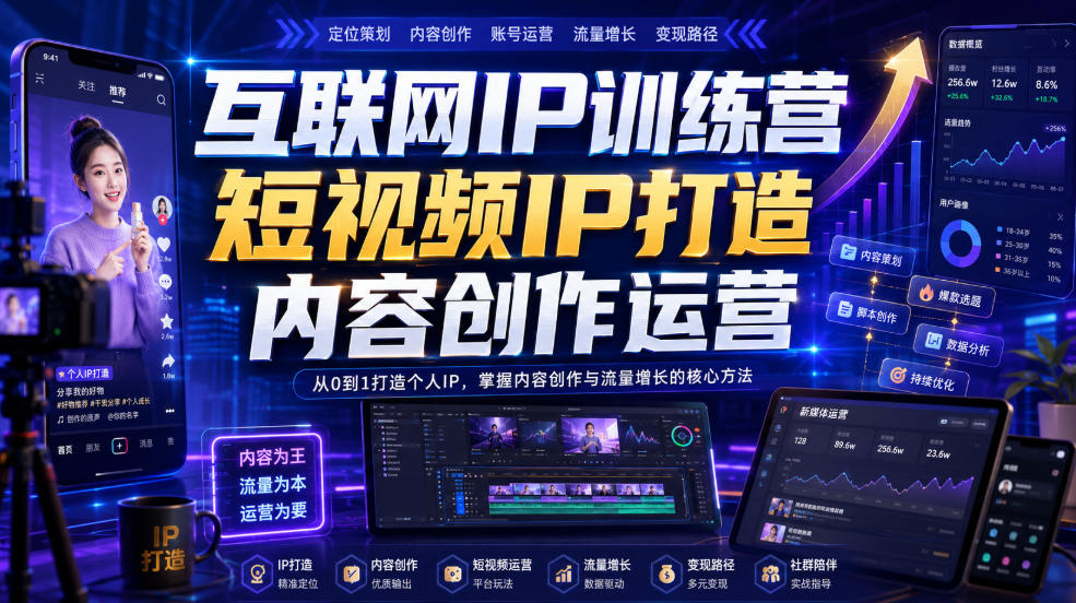 互联网IP训练营，短视频IP打造，内容创作运营-小白项目网