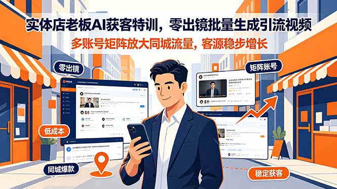 实体店老板AI获客特训，零出镜批量生成引流视频，多账号矩阵放大同城流量，客源稳步增长-小白项目网