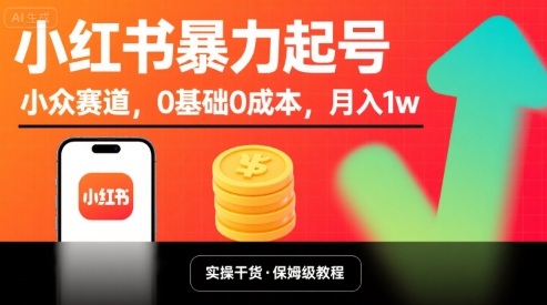 小红书暴力起号，小众赛道，0基础0成本，月入1w-小白项目网