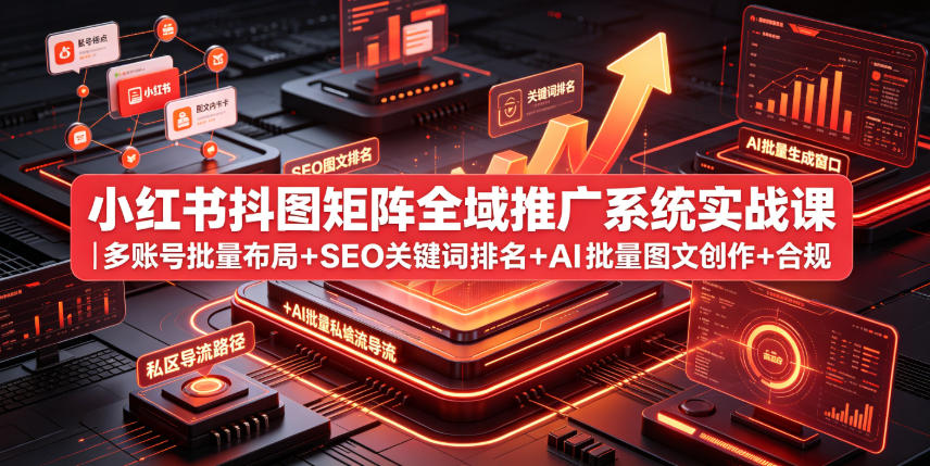 小红书抖图矩阵全域推广系统实战课｜多账号批量布局+SEO关键词排名+AI批量图文创作+合规私域导流完整落地教程-小白项目网
