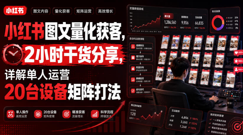 小红书图文量化获客，2小时干货分享，详解单人运营20台设备矩阵打法-小白项目网