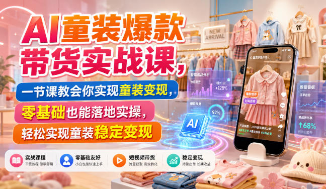 AI童装爆款带货实战课，一节课教会你实现童装变现，零基础也能落地实操-小白项目网