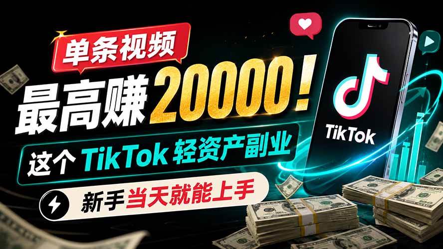 （19457期）单条视频最高赚 20000！这个 TikTok 轻资产副业，新手当天就能上手-小白项目网
