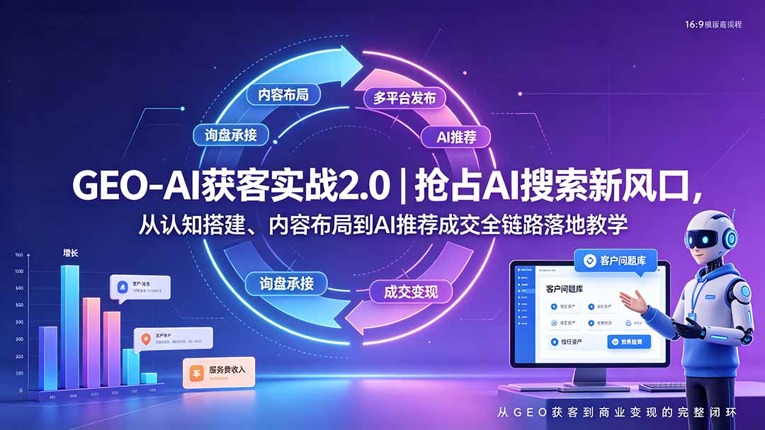 GEO-AI获客实战｜抢占AI搜索新风口，从认知搭建、内容布局到AI推荐成交全链路落地教学-小白项目网