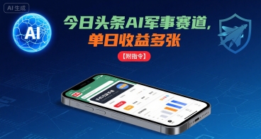 今日头条AI军事赛道，单日收益多张 ，手机可做【附指令】-小白项目网