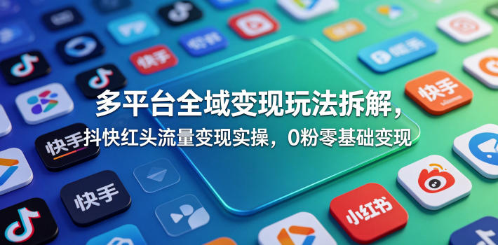多平台全域变现玩法拆解，抖快红头流量变现实操，0粉零基础变现-小白项目网