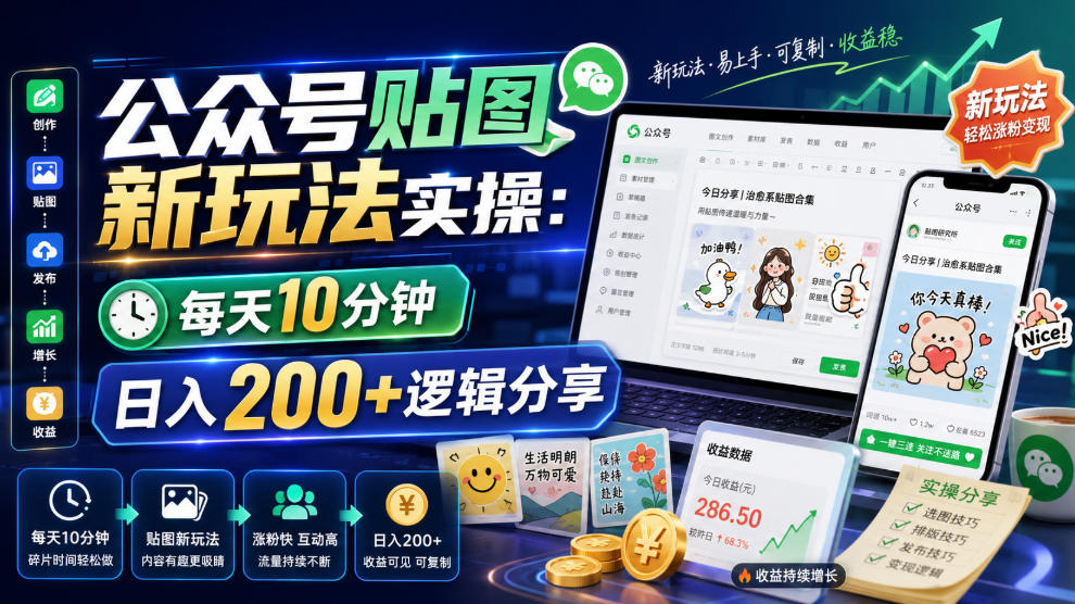 公众号贴图新玩法实操,每天10分钟,日入200+逻辑分享-小白项目网