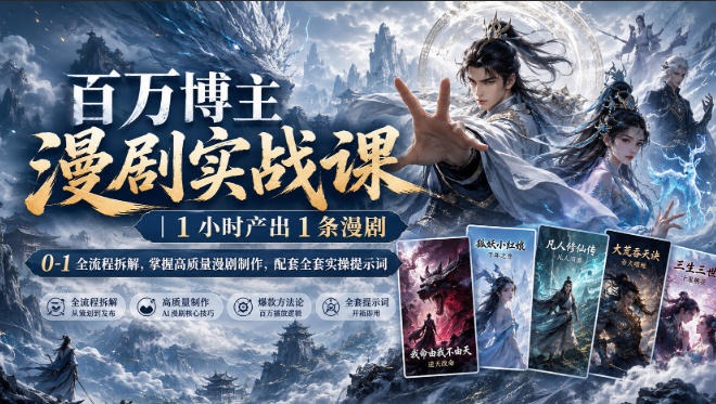 百万博主漫剧实战课｜1小时产出1条漫剧，0‑1全流程拆解，掌握高质量漫剧制作，配套全套实操提示词-小白项目网